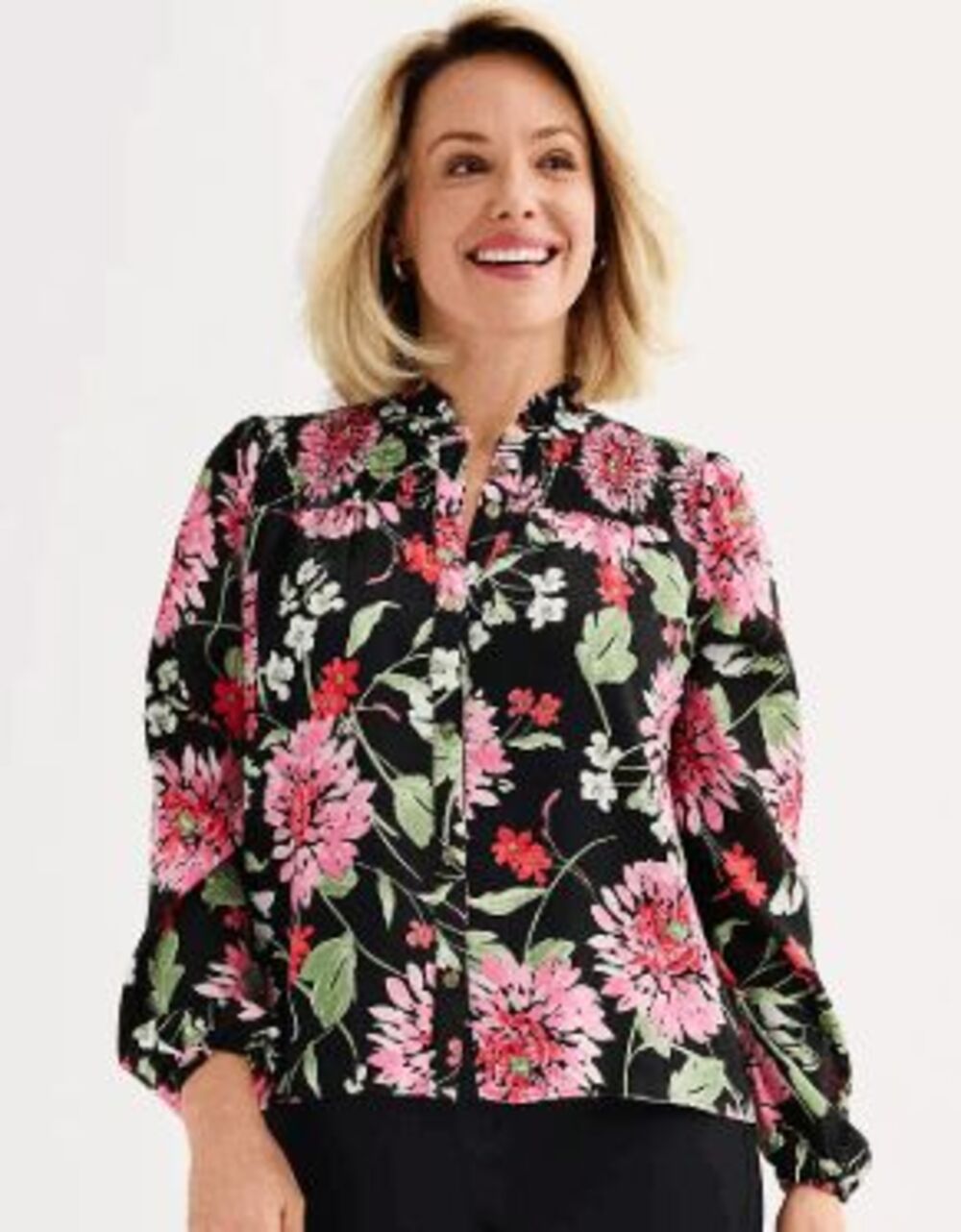NWT Draper James Long Sleeve Smocked Button-Up Floral Print Blouse Size Large